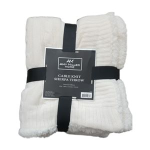Ivory Amy Miller Home Cable Knit Sherpa Throw
